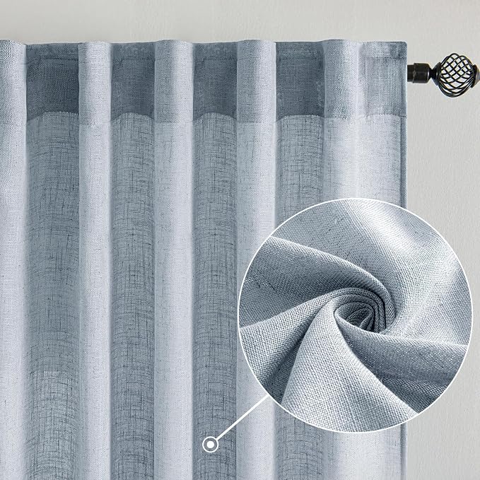 MIULEE Chambray Blue Linen Curtains 72 Inch Length 2 Panels for Bedroom Living Room, Soft Linen Textured Window Drapes Semi Sheer Light Filtering Back Tab Rod Pocket Farmhouse Modern Burlap Look Decor