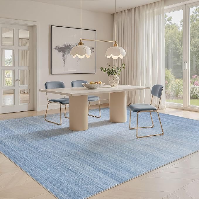 UERMEI 5x7 Washable Area Rug - Neutral Modern Abstract Living Room Rugs, Non-Slip Soft Large Indoor Floor Carpet for Bedroom Home Office & Under Dining Table Decor, Blue