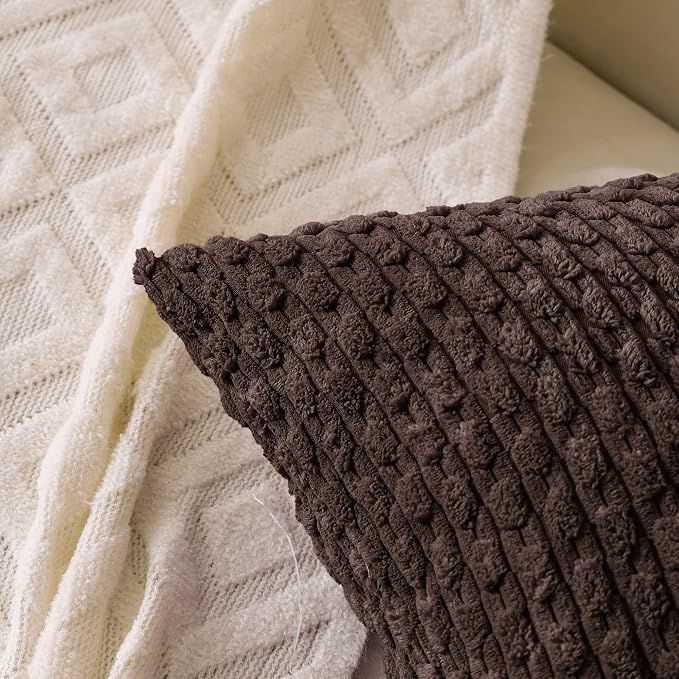 Set of 4 Dark Brown Decorative Throw Pillow Covers 12x20 Inch Corduroy Pillow Covers for Bed Couch Sofa Living Room Soft Cushion Cases