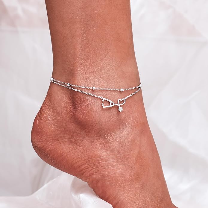CHIC & ARTSY 925 Sterling Silver Ankle Bracelets for Women, Adjustable Layered Foot Chains with Nature & Symbol Charms, Lightweight Comfort Fit Boho Beach Everyday Jewelry