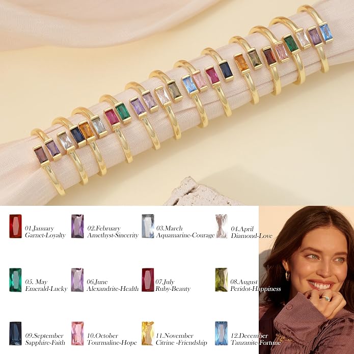 JSJOY Birthstone Rings for Women Dainty Emerald Blue Ring Birthday Gifts for Mom Her Gemstones CZ Ring for Teens Gold Rings That Don't Tarnish Adjustable Ring Jewelry Gifts