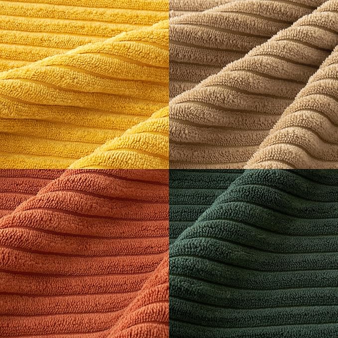 MIULEE Pack of 4 Green-Rust Corduroy Decorative Throw Pillow Covers 18x18 Inch Soft Boho Striped Pillow Covers Modern Farmhouse Fall Home Decor for Winter Sofa Living Room Couch Bed