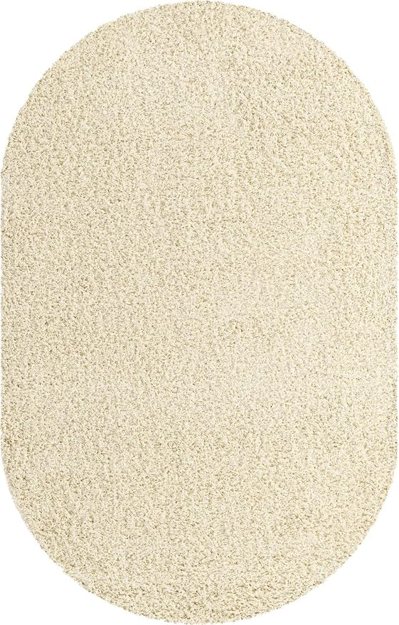 Unique Loom Solid Shag Collection Area Rug (5' 1" x 8' Oval, Pure Ivory)