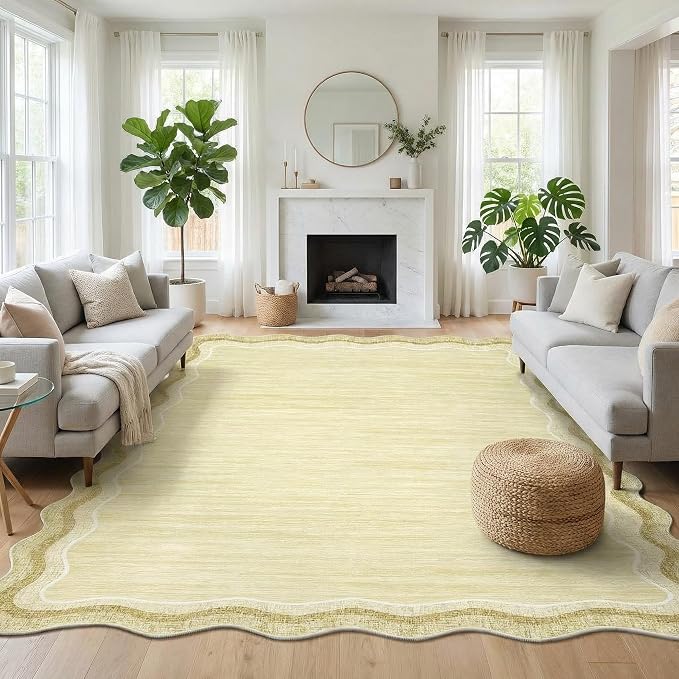 Garvee Scalloped 5x7 Rugs Washable Area Rugs for Living Room,Modern Stain Resistant Solid Rug for Bedroom Kids Room, Scalloped Low Pile Non-Slip Neutral Rug for Dining Room Home Office Dorm,Beige | Rugs for Living Room, Non-Slip Soft Carpet for Bedroom...