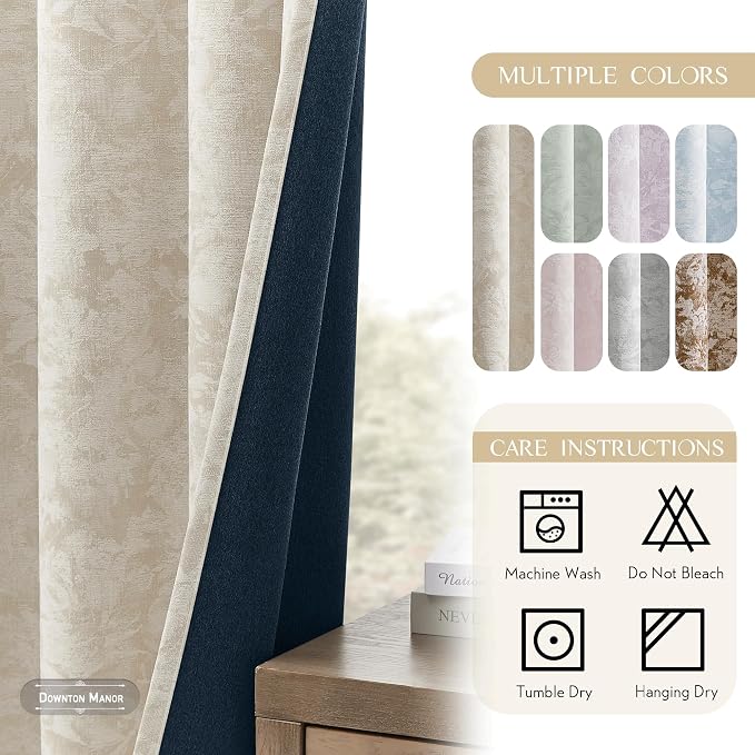 Beauoop Beige Floral Jacquard Blackout Curtains for Bedroom 52x84 2 Panels | Flower Chenille Room Darkening Drapes for Living Room 84 Inch Long Thermal Insulated Soundproof Window treatment Grommet