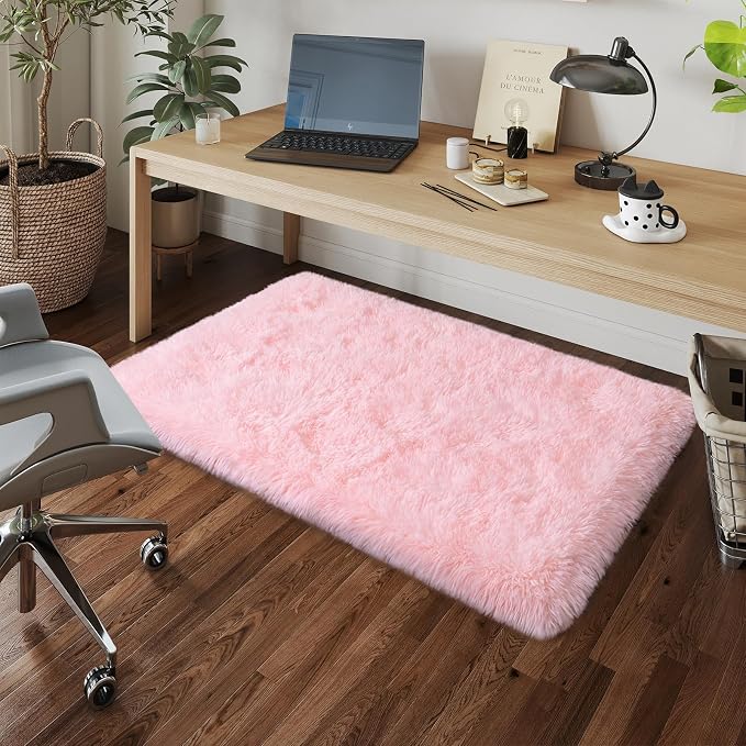 Dssimo Super Fluffy Runner Rug for Bedroom, Modern Shag Pink Area Rugs, Soft Plush Throw Carpet for Kids,Girls Boys and Teens Bedside Room Decor for Living Room Dorm Nursery Classroom, 2x4 Feet