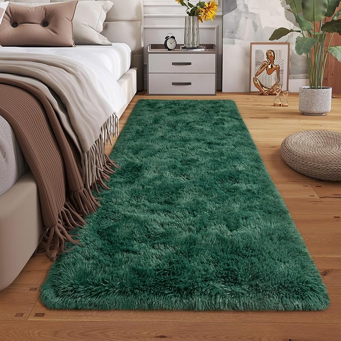Dssimo 2x6 Dark Green Runner Rug for Bedroom Hallway Living Room | Soft Fluffy Shag Non-Slip Carpet for Kids,Girls Boys and Teens Decorations for Living Room Dorm Nursery Classroom