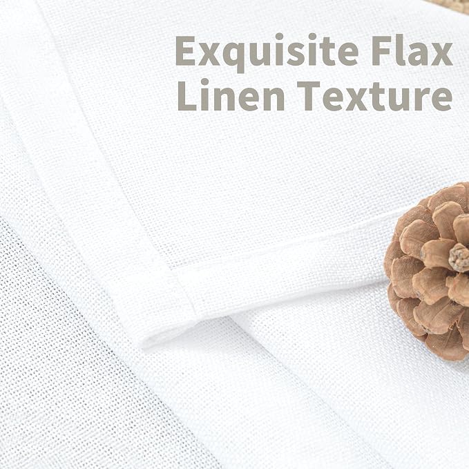 YoungsTex 40 Inches Long White Linen Curtains, Short Drapes with Bronze Grommet Light Filtering for Kitchen Bedroom Bathroom Window Privacy, 2 Panels, 42 X 40 Inch