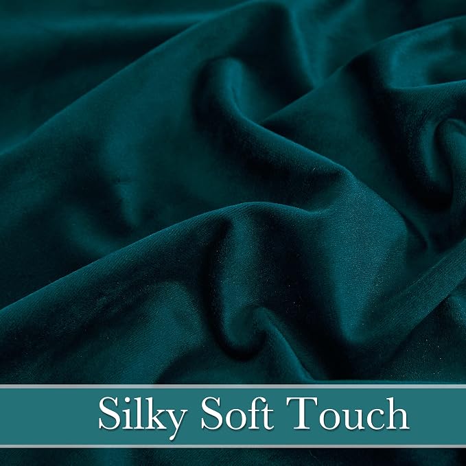 RYB Home Velvet Curtains 2 Panels Set - Super Soft Durable Window Drapes Room Darkening Energy Smart Back Tap for Apartment Villa Room Backdrops, Peacock Blue, W52 x L96 inches, 2 Panels