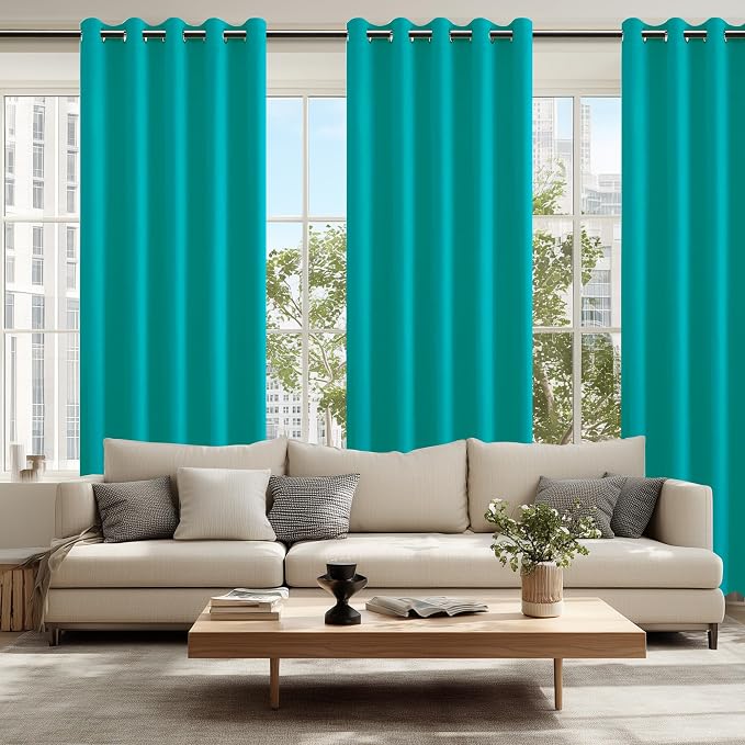 Hiasan Blackout Curtains for Bedroom, 60 x 84 Inches Long - Thermal Insulated & Energy Saving Window Curtains for Living Room, 2 Drape Panels Sewn with Tiebacks, Peacock Teal