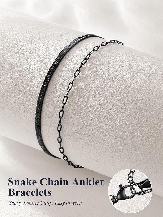 U7 Silver/Gold Ankle Bracelets for Women Layered Chain Anklets Stainless Steel Waterproof Summer Beach Anklet Cham, Adjustable 8.5"-10.5"