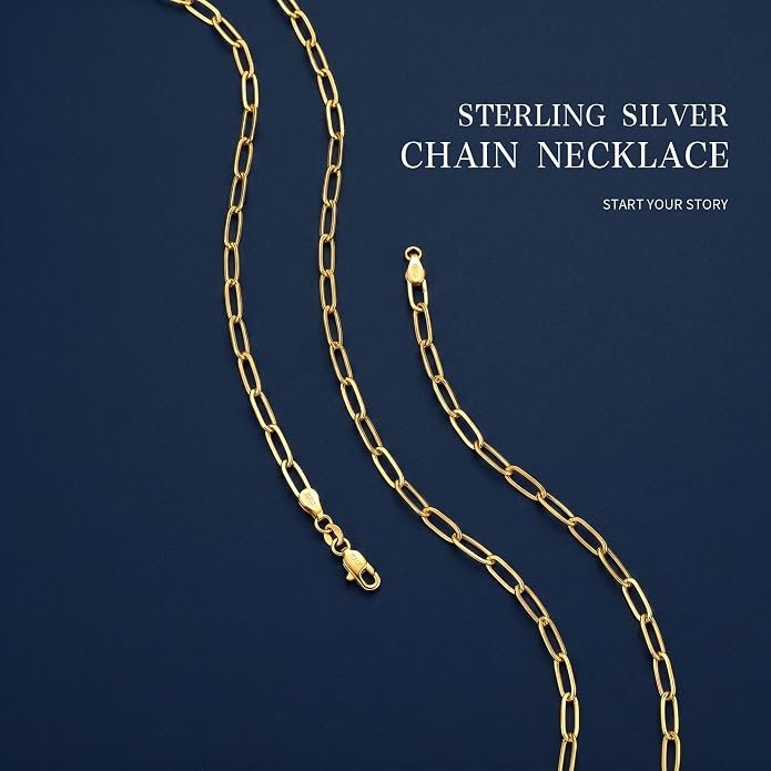 S925 Sterling Silver Necklace for Women, 4mm Sterling Silver Paperclip Chain Necklace Thick Sturdy Colourfast Necklaces Jewelry for Women 16/18/20/22 Inch