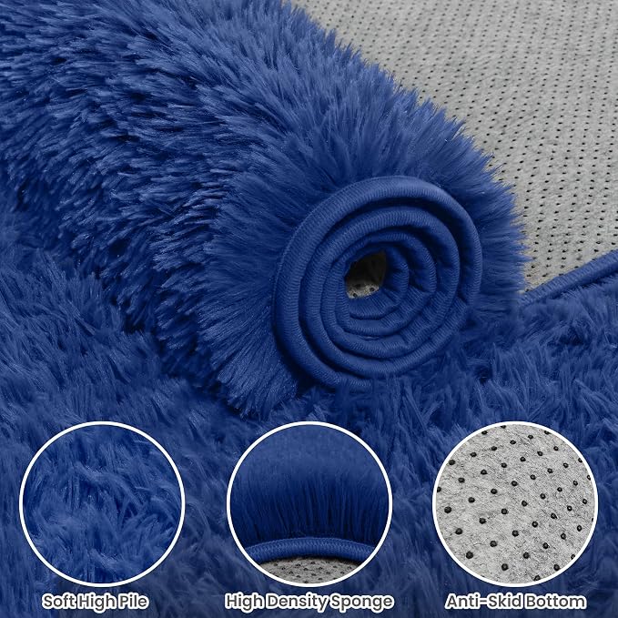 8x10 Area Rug for Living Room, Ultra Soft Fluffy Shag Rugs for Bedroom, Non-Slip Large Fuzzy Plush Rug Indoor Floor Carpet for Nursery Kids Office Dorm Modern Decor, Navy Blue