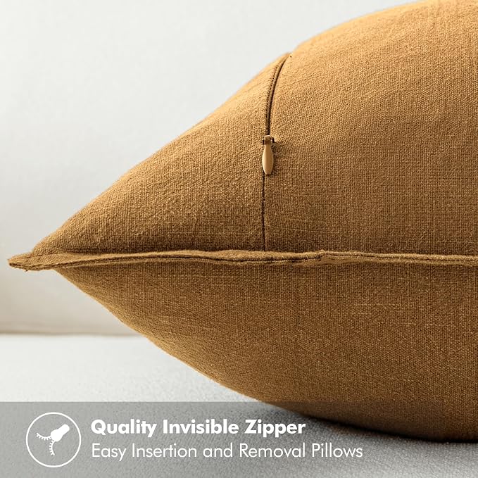 MIULEE Decorative Linen Pillow Covers 20x20 Inch Hazel | Boho Farmhouse Neutral Couch Throw Pillows for Bed, Pack of 2 Accent Modern Pillowcases, Sofa Livingroom Home Decor