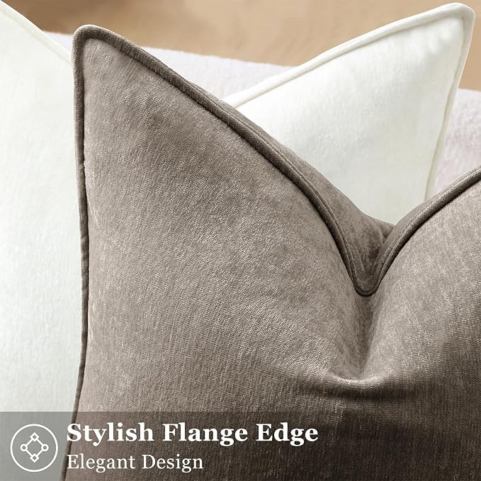 decorUhome Chenille Dark Grey Velvet Throw Pillow Covers 16x16 Set of 2 | Fall Soft Couch Decorative Modern Farmhouse Pillow Cases with Elegant Design for Sofa Bed Living Room Home Decor