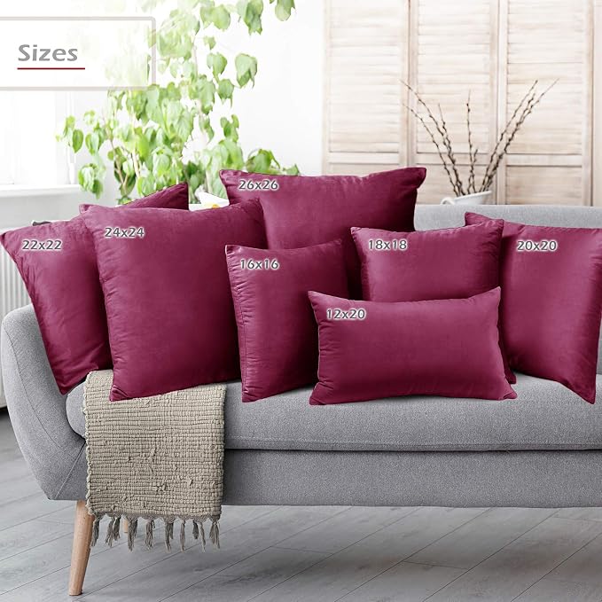Nestl Throw Pillow Covers, Cozy Velvet Decorative Autumn Pillow Covers 22 x 22 Inches, Soft Solid Couch Pillow Covers for Sofa, Bed and Car, Set of 2 - Magenta
