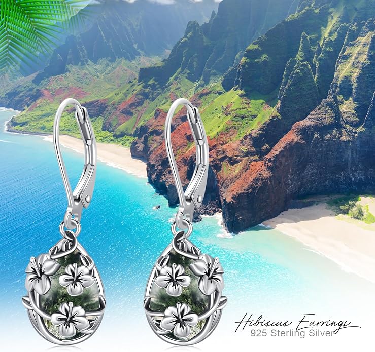 Flower Earrings 925 Sterling Silver Flower Teardrop Leverback Dangle Earrings Jewelry Gifts for Women Girls