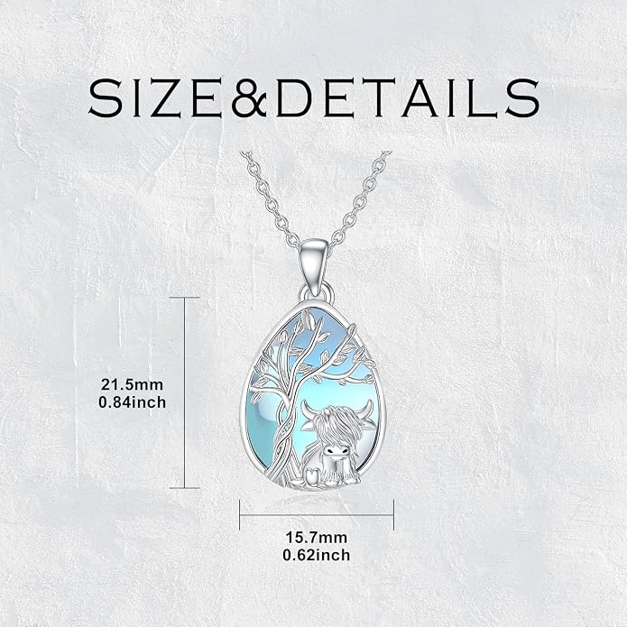 Highland Cow Gifts for Women 925 Sterling Silver Highland Cow Birthstone Necklace Fluffy Cow Jewelry Gifts Birthday Christmas