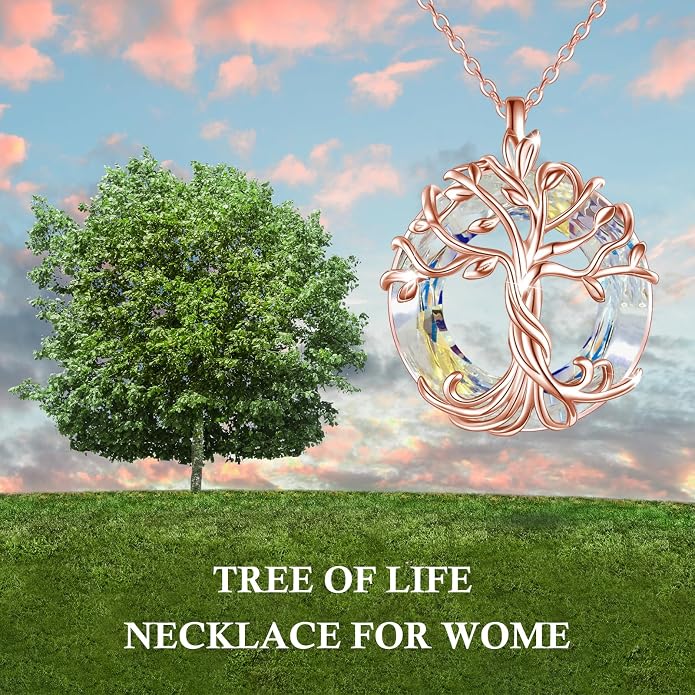 TOUPOP Tree of Life Necklace Gifts for Women 925 Sterling Silver Family Tree Pendant with Crystal Birthday Irish Jewelry Gifts for Women Her Wife Mom