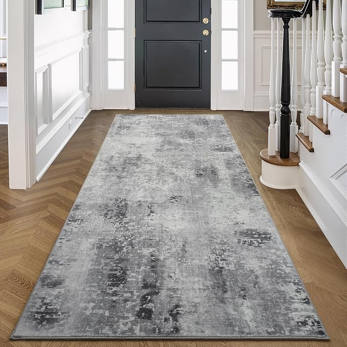Kelarea Washable Runner Rug, 2x6 Grey Kitchen Rugs Runner with Rubber Backing, Abstract Non-Slip Carpet Runners for Hallways, Kitchen, Bedroom, Laundry, Entrance