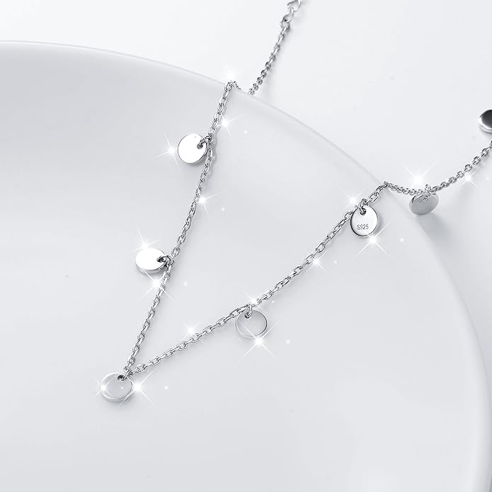 Anklet for Women S925 Sterling Silver Beach Style Foot Layered Adjustable Ankle Bracelet Disc Evil Eye Heart Infinity Bead Cross Jewelry