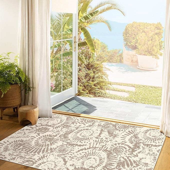 BLISSA Washable 3x5 Entryway Rug - Ultra Thin Taupe Modern Non-Slip Entry Rug Small Door Mat Indoor Entrance Soft Geometric Boho Neutral Abstract Area Rugs for Bedroom Bathroom Kitchen Mudroom Foyer
