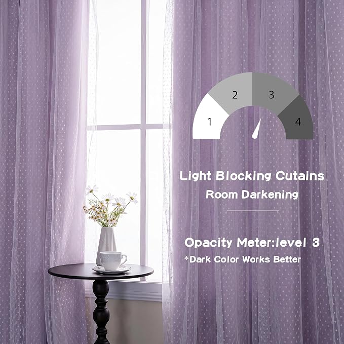 MYSKY HOME Lilac Curtains for Girls Bedroom & Nursery Kids Purple Lavender Blackout 90 Inch Curtains Double Layer with Polka Dots Sheer, Grommet Tops, 52" Wide, 2 Panels