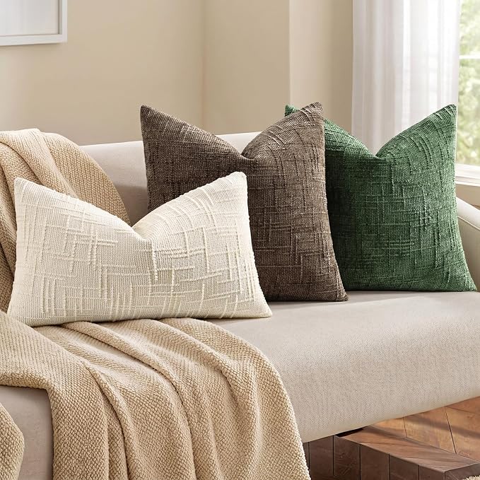 decorUhome Textured Chenille Throw Pillow Covers 26x26 Set of 2 Dusty Brown | Fall Modern Farmhouse Soft Cozy Slubby Couch Pillow Cases Boho Decorative Pillow Cases for Bed Sofa Living Room Home Decor