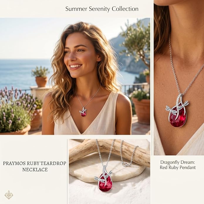 PRAYMOS S925 Sterling Silver Birthstone Necklaces for Women Dainty CZ Necklace Dragonfly Pendant Minimalist Jewelry Gift