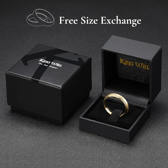 King Will Classic Tungsten Wedding Band for Men, 6/7/8/9/10mm Widths, Polished Finish Step Edge Matte Rings Comfort Fit