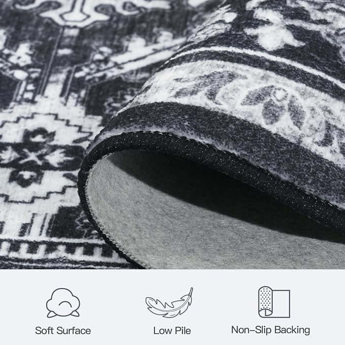 Lofus 8x10 Area Rug for Living Room,Black Washable Area Rugs with Non-Slip Backing,Soft Boho Carpets for Bedroom Dining Room Home Office Indoor Nursery