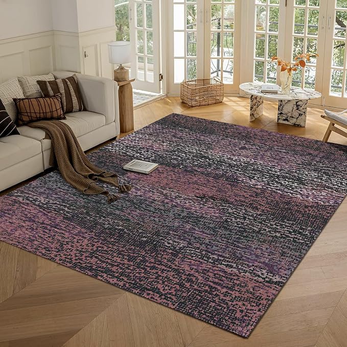 RUGSURE Washable Area Rug - 1/6 Thick - Stain & Water Resistant Non-Slip - Resistant Rug for Living Room, Bedroom, Nursery, Pet & Child Friendly, Vintage Charm Area Rugs (Burgundy, 4' x 6')