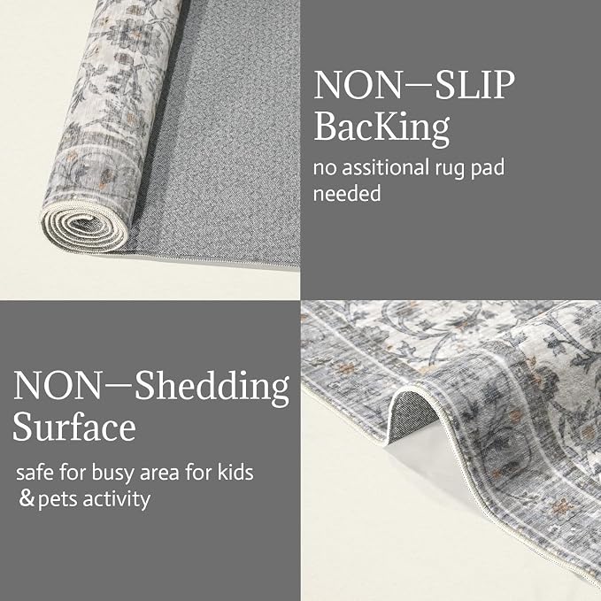 Washable Rugs for Living Room: 6x9 Area Rugs for Bedroom Ultra Soft Non-Slip Stain Resistant Vintage Boho Large Carpet for High-Traffic Dining Room - Farmhouse Decor