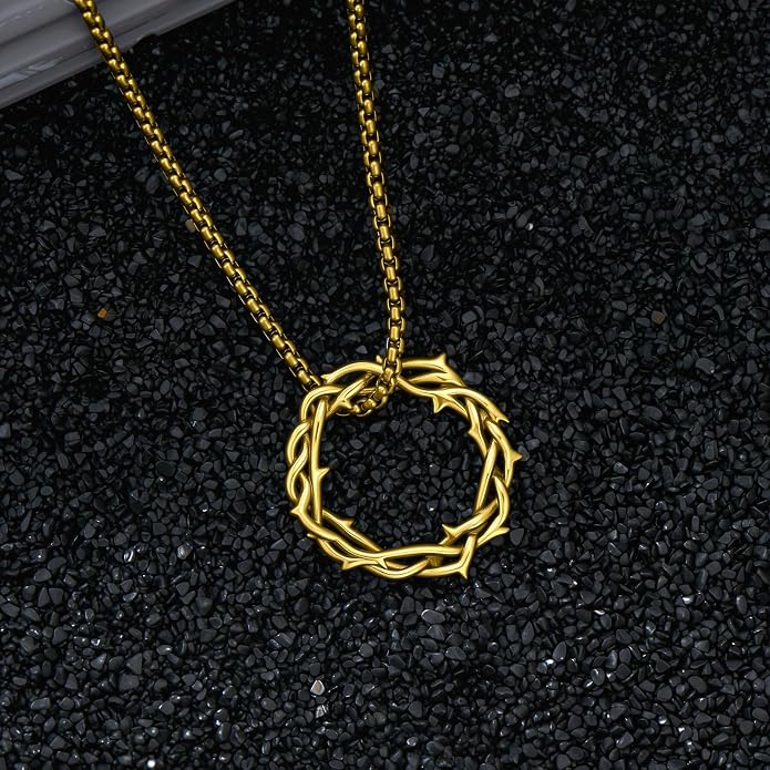 Crown of Thorns Necklace for Men 925 Sterling Silver Nail Cross Necklace Pendant Religious Christian Jewelry Valentines Day Gifts for Men