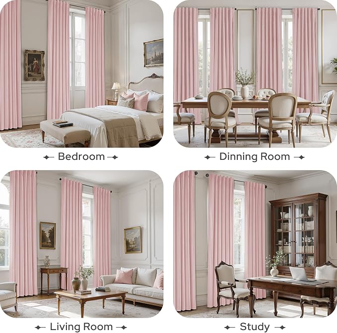 HOMEIDEAS 100% Blackout Pink Velvet Curtains, Thermal Noise Reduction Luxury Velvet Curtains for Bedroom Preppy Room Decor, Living Room, 52 X 108 Inch, 2 Panels