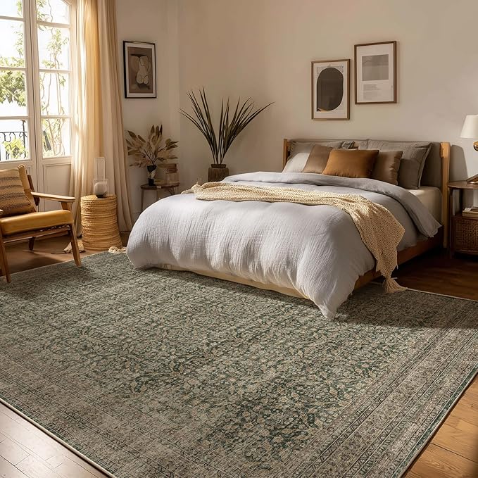 palohom 10x12 Area Rugs for Living Room: Large Area Rug Washable Stain Resistant Non Slip Distressed Vintage Rug Low Pile Faux Wool Soft Rug for Bedroom Farmhouse Dining Room Nursery Kids Playroom