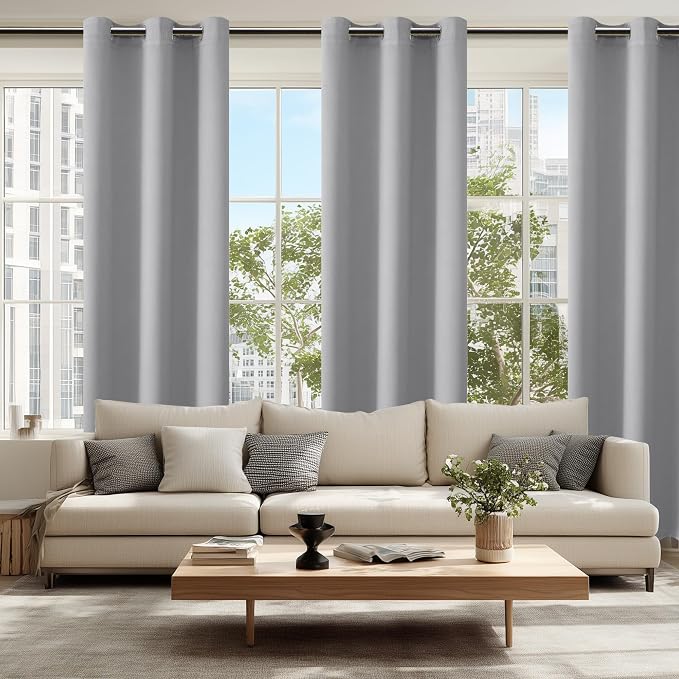 Hiasan Blackout Curtains for Bedroom, 38 x 84 Inches Long - Thermal Insulated & Light Blocking Window Curtains for Living Room, 2 Drape Panels Sewn with Tiebacks, Silver Grey