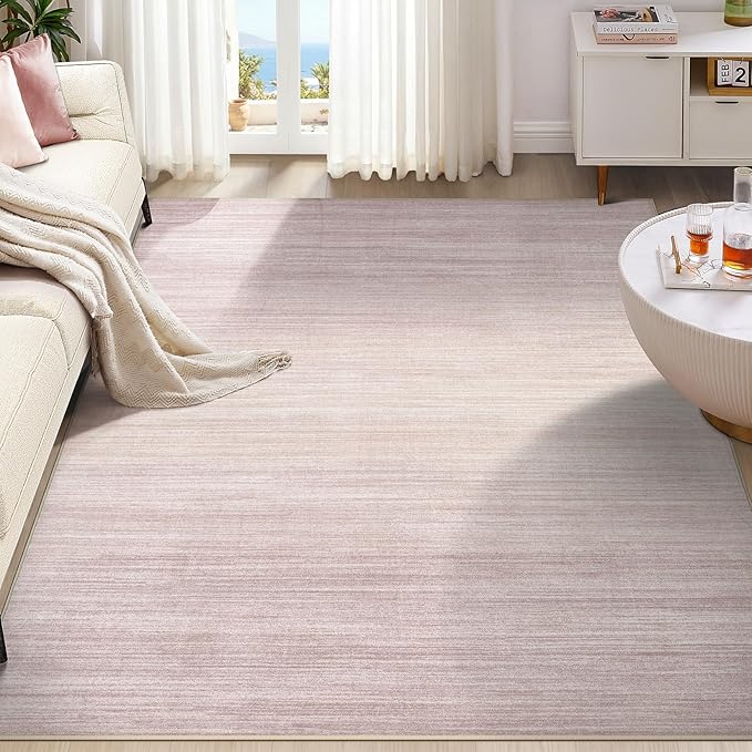 UERMEI 10x14 Washable Area Rug - Neutral Modern Abstract Living Room Rugs, Non-Slip Soft Large Indoor Floor Carpet for Bedroom Home Office & Under Dining Table Decor, Soft Pink