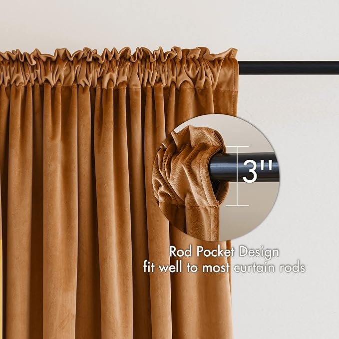 MIULEE Gold Brown Blackout Velvet Curtains Drapes 96 Inch Long 52"x96" | Luxurious Bedroom Living Room Decor, Room Darkening, Thermal Insulated, Rod Pocket Design, Super Soft Fabric