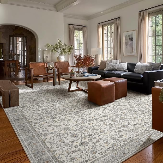 Washable Rugs for Living Room: 10x14 Area Rugs for Bedroom Ultra Soft Non-Slip Stain Resistant Vintage Boho Large Carpet for High-Traffic Dining Room - Farmhouse Decor