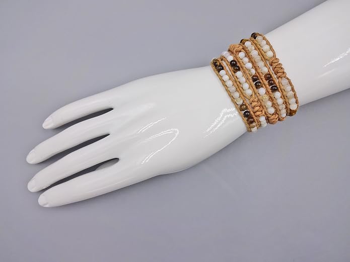 MGR MY GEMS ROCK! 35-Inch Long Multi-Layer Hand Crafted Gemstone and Crystal Multi-Stone Beaded on Genuine Leather Boho Style Stackable Super Wrap Bracelet, up to 5 Wraps.
