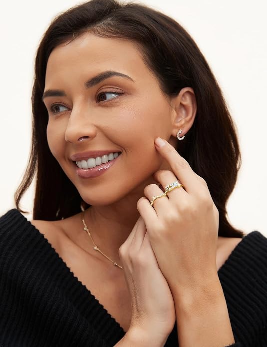 Mameloly 2.5mm 14K Gold Plated CZ Wedding Bands for Women Dainty Stackable Tiny Signet Ring Statement Rings for Her Size 3-10