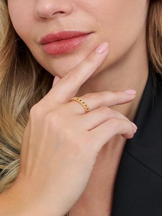 DEVATA Gold or Rhodium Plated Sterling Silver 925 – Eternity, Band Ring for Women – Heart, Knot, Clover, Infinity, Mariner, Cable, Curb, Cuban, Figaro, Daisy, Rope, Ribbed, Dome