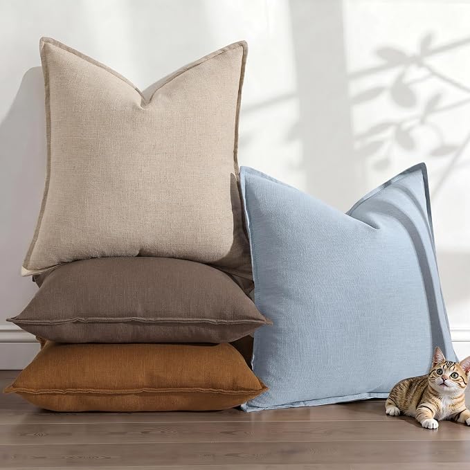 decorUhome Fall Natural Linen Throw Pillow Covers 12x20 Set of 2 | Decorative Soft Cozy Modern Farmhouse Boho Accent Pillow Cases with Flange Edges for Couch Bed Sofa Living Room Home Decor