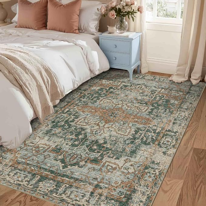 Rugxara 3x5 Rug for Entryway Bedroom Washable Area Rugs Carpet, Green