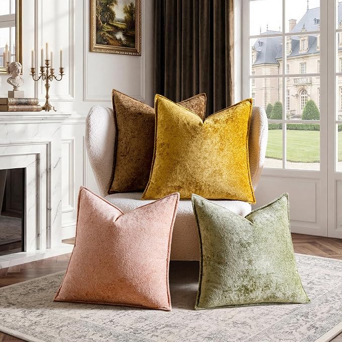 a moment Throw Pillow Covers 16X16 Inch 4 Packs,Soft Velvet Decorative Pillow Cases with 3D Ice Flower,Texture Modern Accent Cushion Covers for Sofa Couch Home Decor Golden Earth