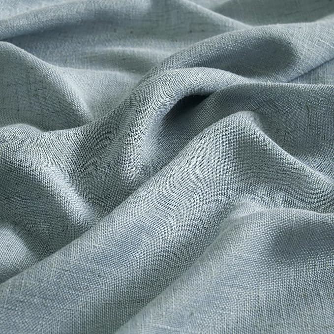 MIULEE Dusty Blue Linen Curtains 63 Inch Long 2 Panels for Bedroom Living Room, Soft Thick Linen Textured Window Drapes Semi Sheer Light Filtering Back Tab Rod Pocket Burlap Look Light Blue Decor