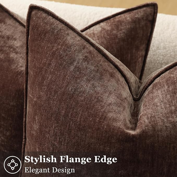 decorUhome Chenille Dark Brown Velvet Throw Pillow Covers 12x20 Set of 2 | Fall Soft Lumbar Couch Decorative Modern Farmhouse Pillow Cases with Elegant Design for Sofa Bed Living Room Home Decor