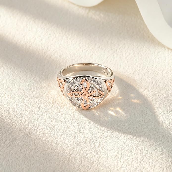 925 Sterling Silver Ring for Women Celtic Knot Design - Rose Gold and White Gold Plated Cubic Zirconia Statement Ring - Jewelry Gift for Her - Size 6-10