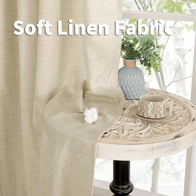 YoungsTex Linen Curtains 63 Inch Length for Living Room, Light Filtering Drapes with Grommet Semi Sheer Rustic for Bedroom Windows, Warm Beige, 2 Panels, 42 X 63 Inch
